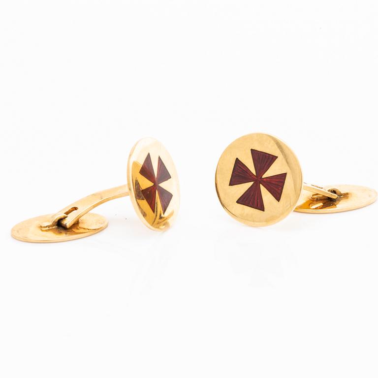 FREEMASON CUFFLINKS and spade 18K gold and enamel, G Dahlgren & Co Malmö 1930-31, 6,6 g.