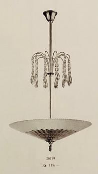 Edward Hald, a pair of ceiling lamps, Orrefors & Nordiska Kompaniet, 1920s-30s.