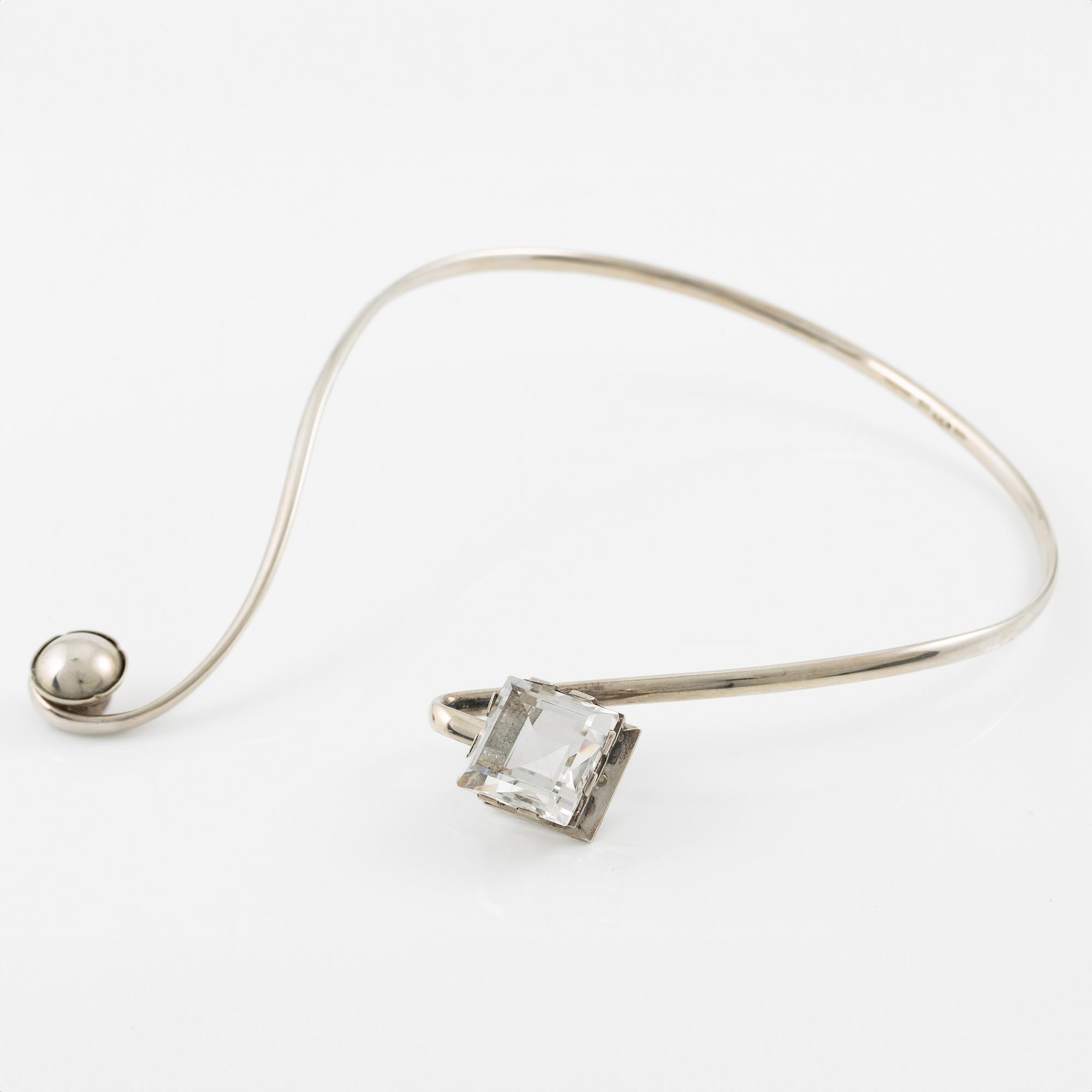 Stigbert, collar, neck ring, silver and rock crystal.
