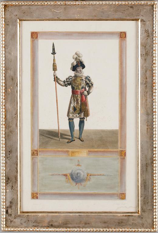 GRAVYRER, 3 st, kolorerade, 1800-talets första hälft.