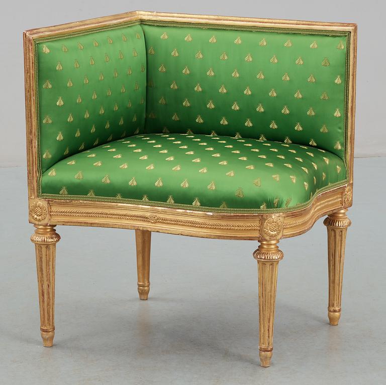 A late Gustavian circa 1790 corner chair, probably by  E. Öhrmark och J. B. Masreliez.