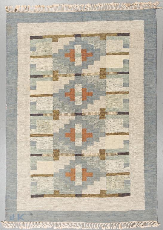 A carpet, flat weave, ca 239-241 x 169,5-172,5 cm, signerad JK.