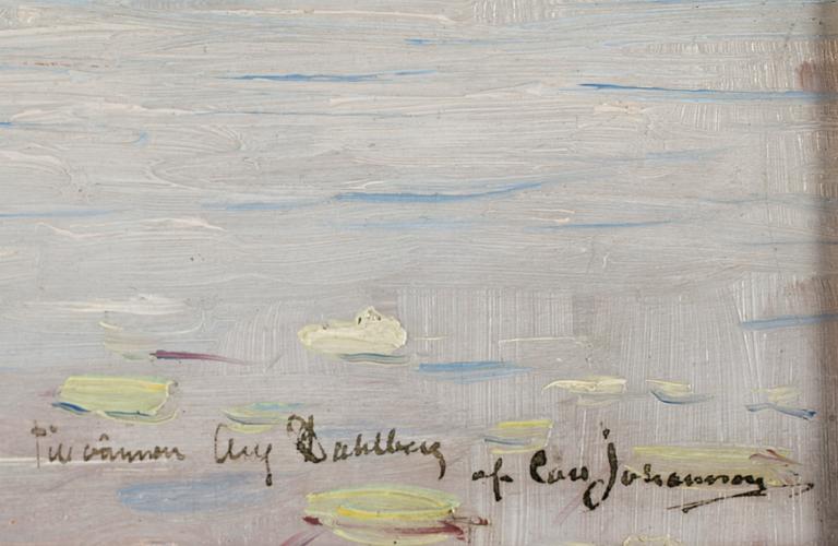 CARL JOHANSSON. Olja på pannå. Signerad Carl Johansson med dedikation.