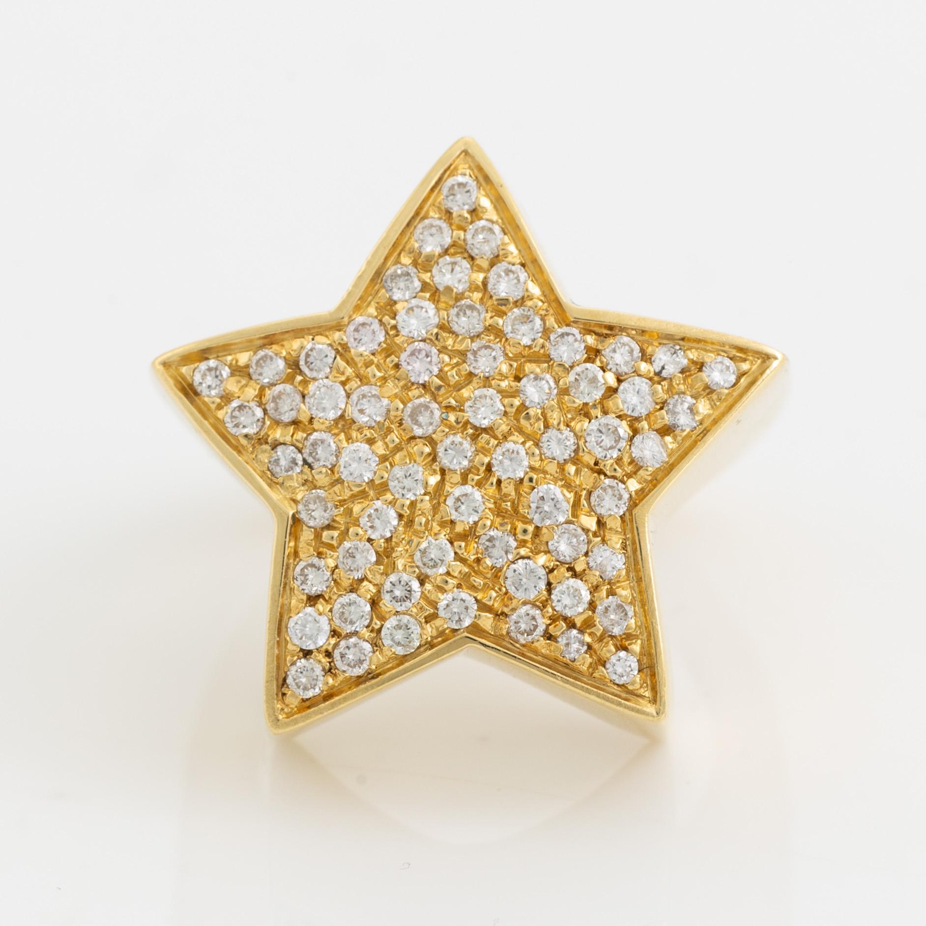 18K gold and brilliant cut diamond star ring. Italy ca 1970-80's.