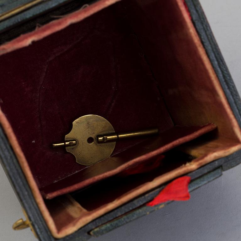 A travelling clock, signed "Potonie Paris", France, second half of the 19th century.