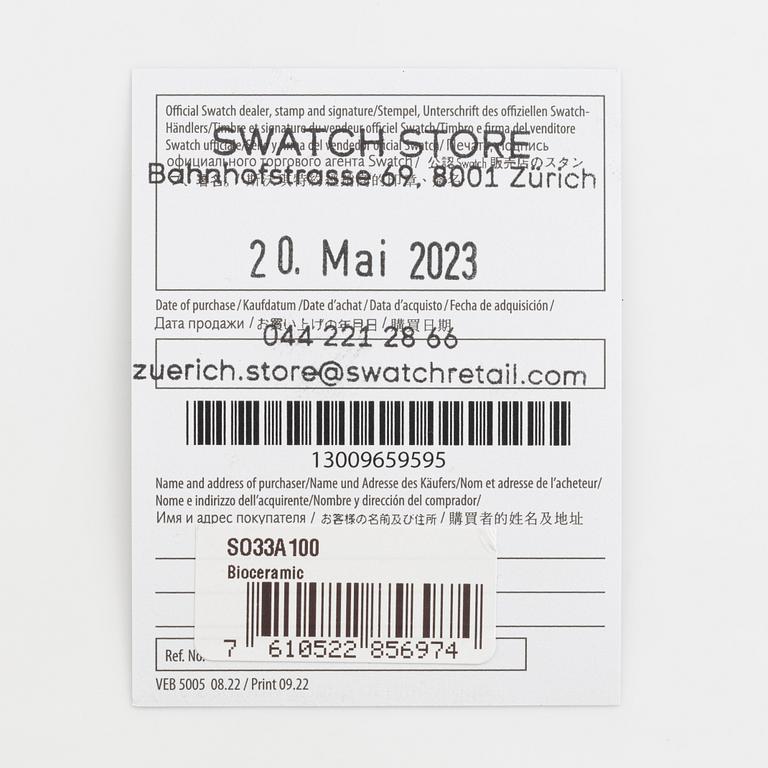Swatch/Omega, MoonSwatch, Mission to Mercury, chronograph, wristwatch, 42 mm.