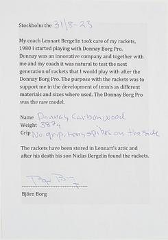 Tennis racket, Signed by Björn Borg. Donnay. Customized Carbonwood, 1982/1983.