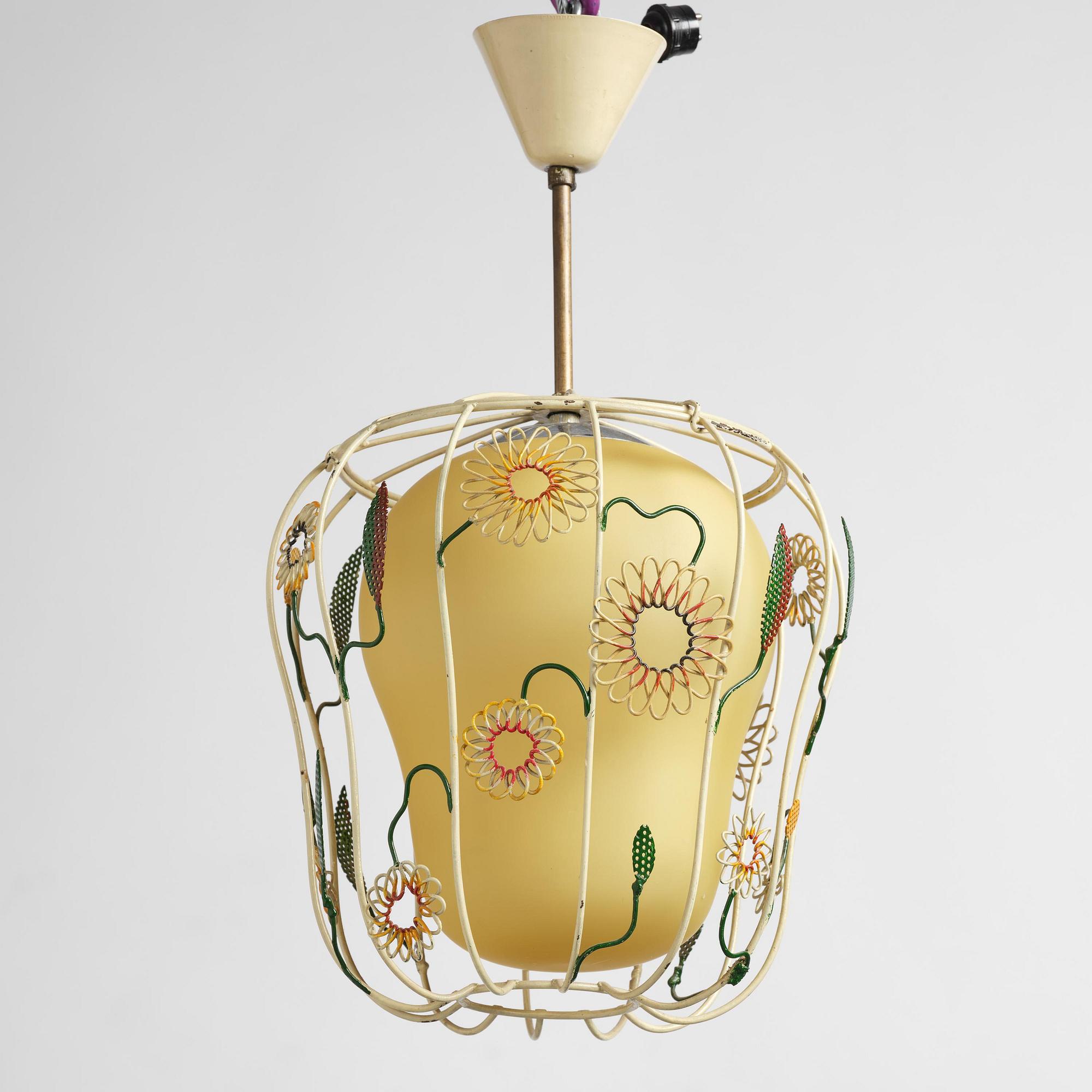 Ulla & Gunnar Eklöf, attributed to, a pair of Swedish Modern ceiling lamps, Corona Belysningskultur, Stockholm, 1940s.