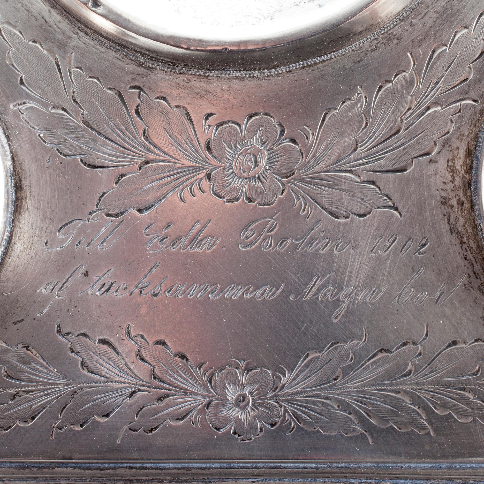 SKRIVBORDSSTÄLL, silver, Johan Alfred Appelgren, Åbo 1901, bläckpenna, silver 1931. Vikt tot. 340 g.