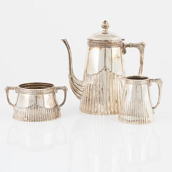 A Swedish silver 830 coffee-pot, creamer and sugar bowl, early 20th century.