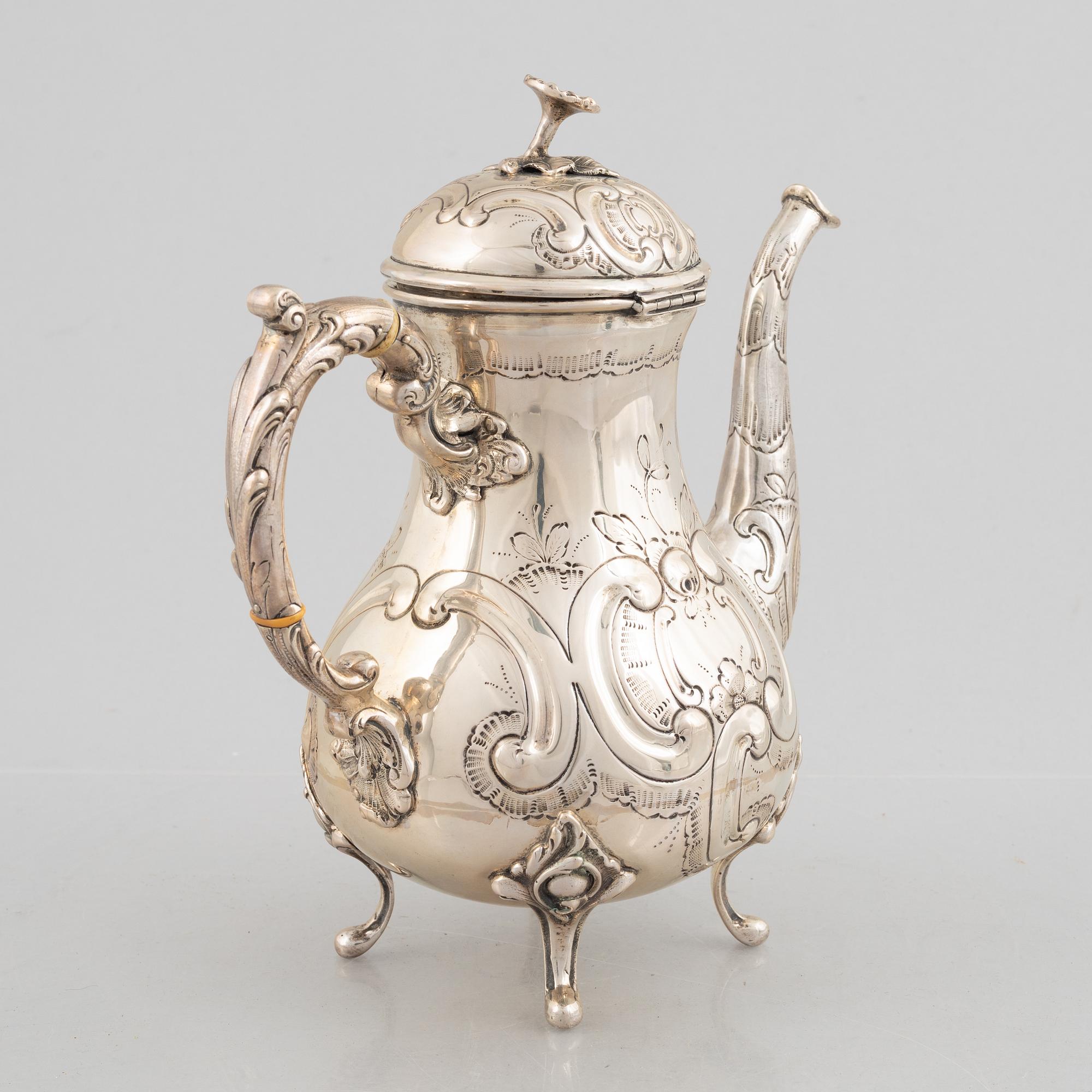 Coffee pot, silver, Rococo style, circa 1900.