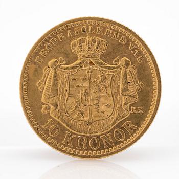 Gold coin Sweden, Oscar II 10 kronor, 1883.