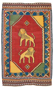 1740. SEMI-ANTIQUE QASHQAI FIGURAL KILIM. 252,5 x 157,5 cm.