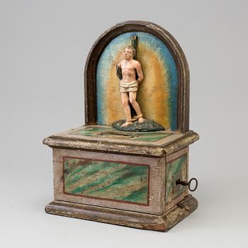 A WOODEN COLLECT BOX, probably 17th century.