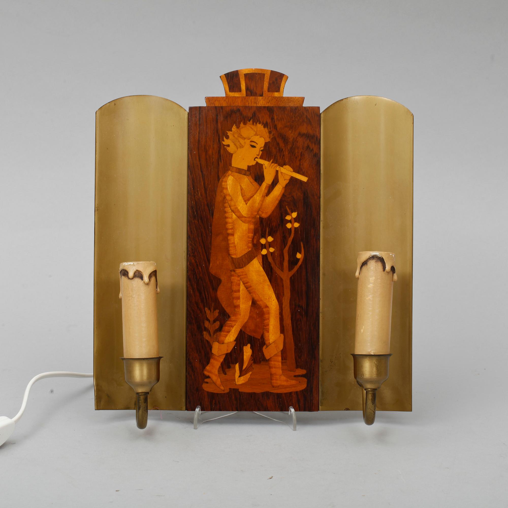 VÄGGLAMPETT, Mjölby intarsia, 1930/40-tal.