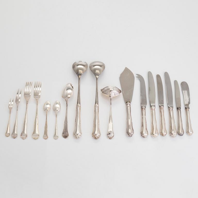 Bestickuppsättning, 88 delar, silver, "Chippendale", finska stämplar samt finska importstämplar 1963-1991.