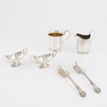 Table accessories, 6 pieces, silver, London, 18th-19th Century.