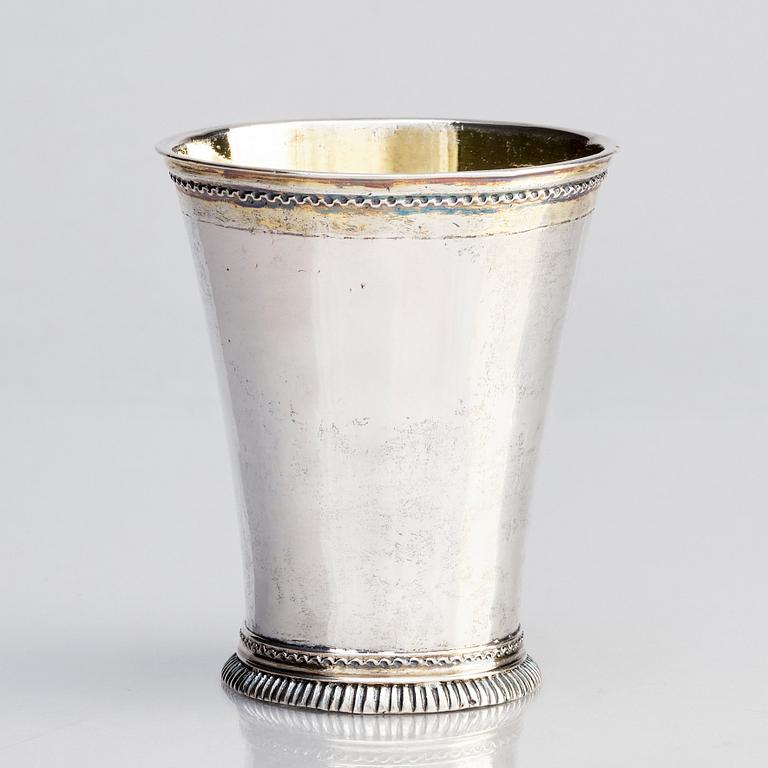 A Swedish 18th century parcel-gilt silver beaker, mark of Petter Lund, Nykoping 1728.