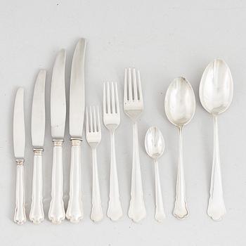 Bestickuppsättning, 108 delar, silver, modell Chippendale, bl a GAB, Stockholm 1953.