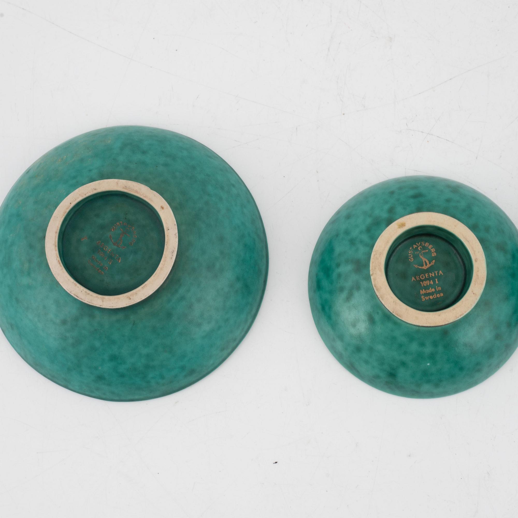 Wilhelm Kåge, vas och skålar, 3 st, "Argenta", Gustavsberg.