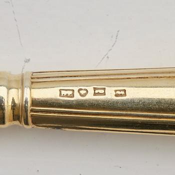A Swedish 19th / 20th century 36 piece silver-gilt dessert-cutlery, mark of JP Gonvall, Stockholm 1818-1821 and.