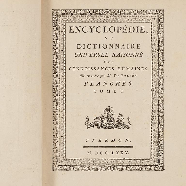 KING GUSTAV III (1746-1792), Encyclopedie ou dictionnaire universel...connoissances humaines. Planches. M. de Felice.
