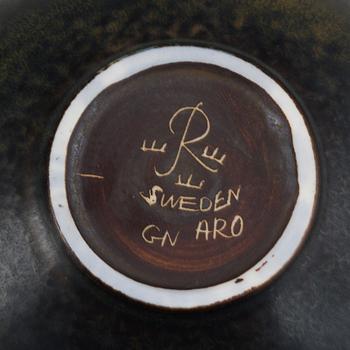 GUNNAR NYLUND, two stoneware vases with handles and a bowl, Rörstrand 1950-60's.