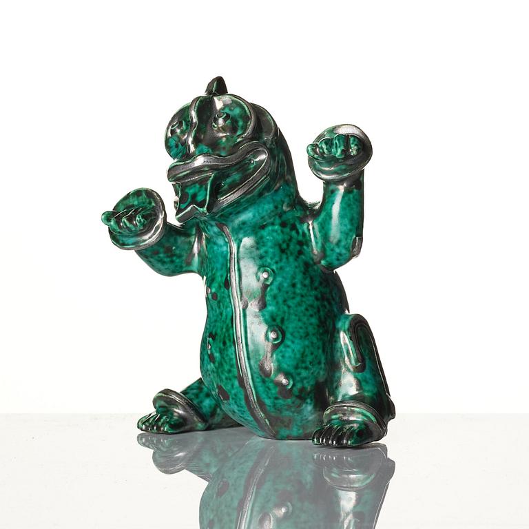 Wilhelm Kåge, an "Argenta" stoneware sculpture of a dragon puppy, Gustavsberg, 1940s.