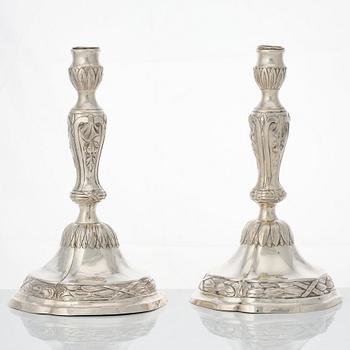 A matched pair of 18th century silver candlesticks, mark of Isak Trybom, Stockholm 1775 and.