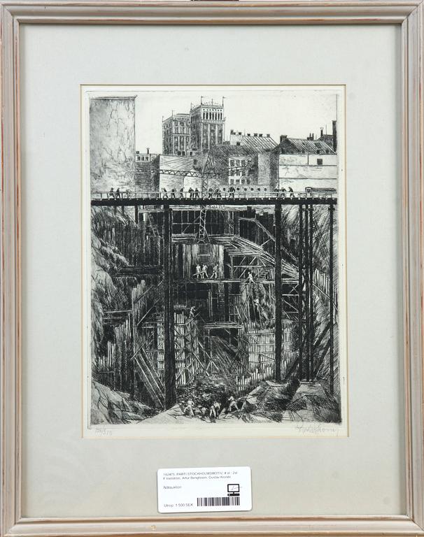 PARTI GRAFIK, 4 delar, F Lindström, 2 st, Artur Bengtsson samt Gustav Kronér, sign.