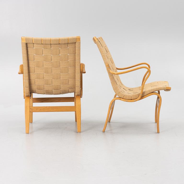 Bruno Mathsson, a pair of 'Eva' armchairs, Firma Karl Mathsson, Värnamo, 1973.