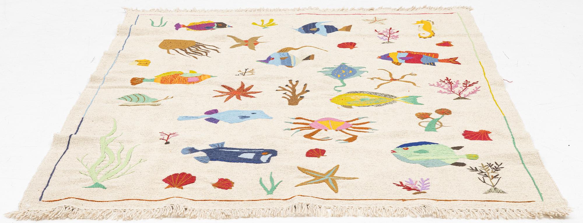 A hand-embroidered Kelim rug, c. 195 x 143 cm.