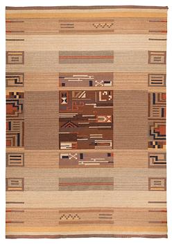 Impi Sotavalta, attributed, a 1930s Finnish flat weave carpet for Kodiksamin Mattokutomo. Circa 293 x 205 cm.