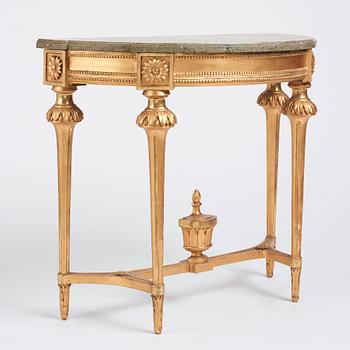 A Gustavian giltwood and marble console table, late 18th century.