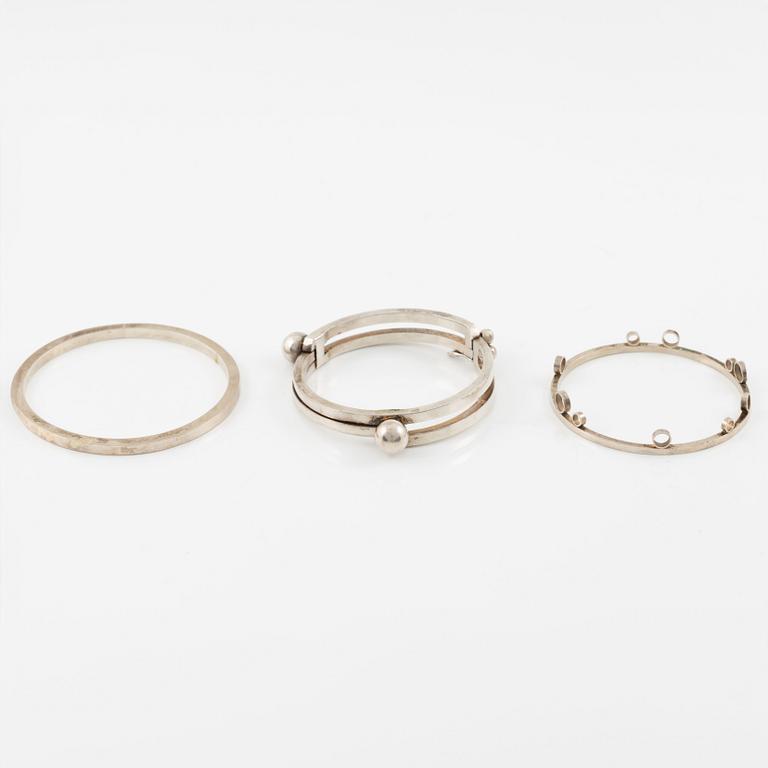 Lars Arby, three arm rings, sterling silver, Gothenburg 1967.