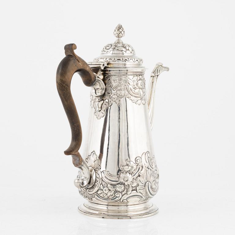 An English Rococo Silver Coffee Pot, mark of Richard Gurney & Co, London 1749.