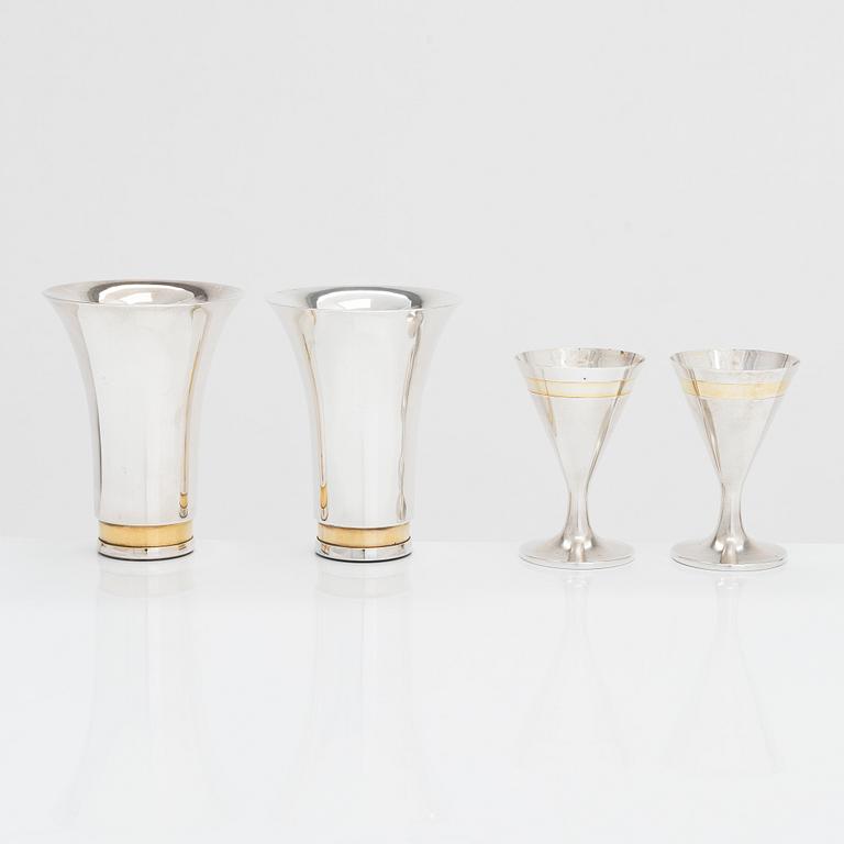 Pekka Piekäinen, two pairs of beakers, silver and gilded silver, 1979 and 1992.