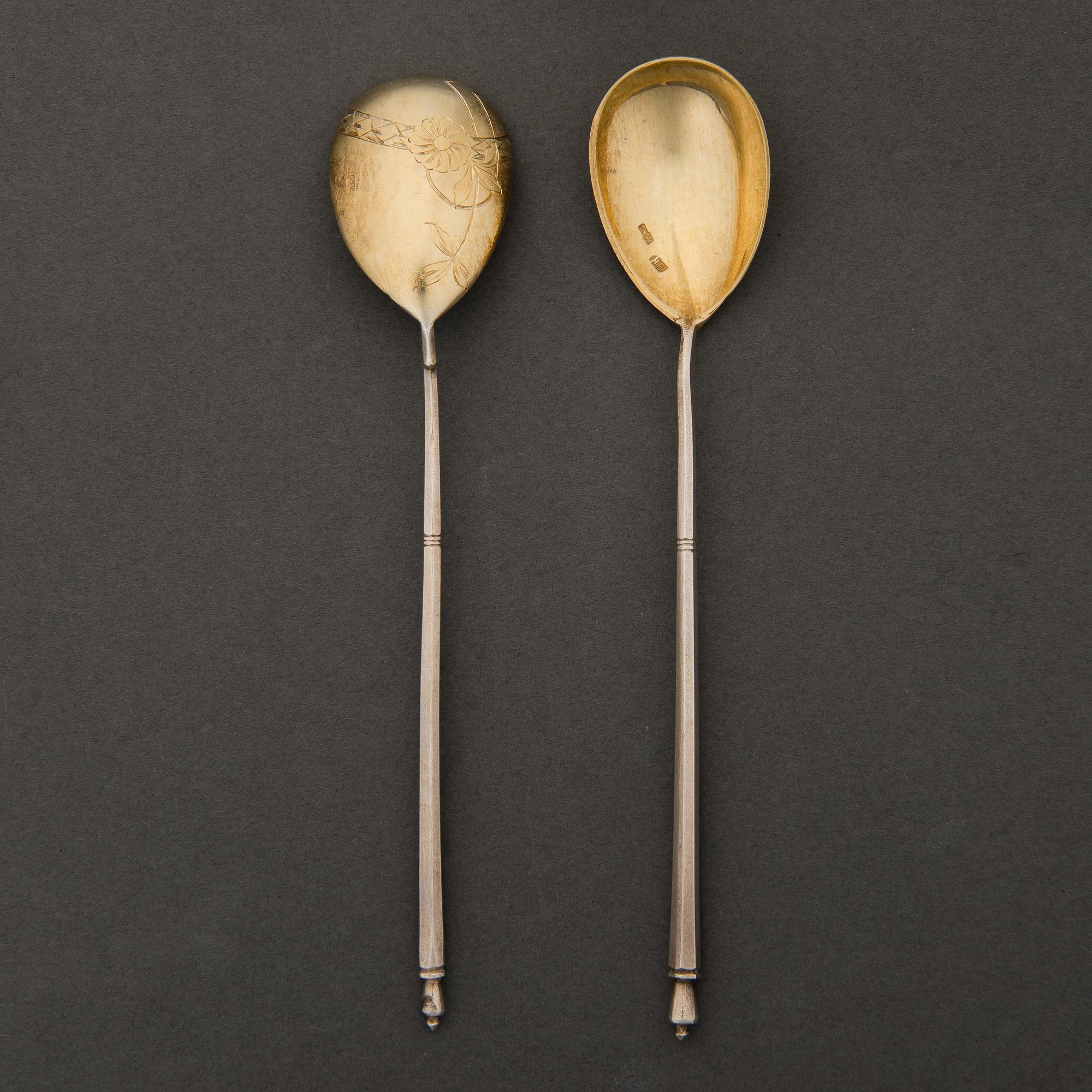 SIX SILVER SPOONS, Moscow ca 1900, Nikolai Pavlov.