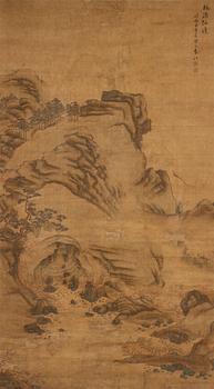 319. RULLMÅLNING, landskap målat i Song-stil, Qingdynastin, troligen 17/1800-tal.