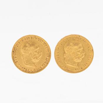 Mynt 2 st 20 Coronae guld, Österrike-Ungern 1894 och 1896.
