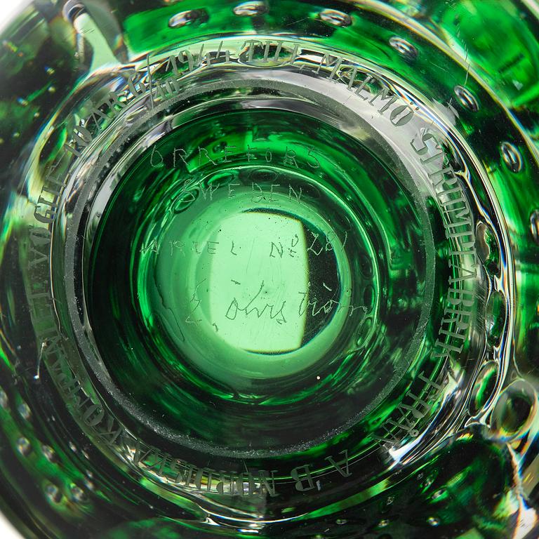 Edvin Öhrström, a "Flickan och duvan" (The Girl and the Dove) ariel glass vase, Orrefors 1944, no 281.