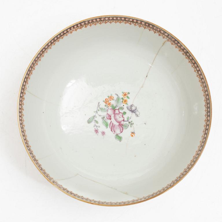 Three porcelain punch bowls, China, Qianlong (1736-95).