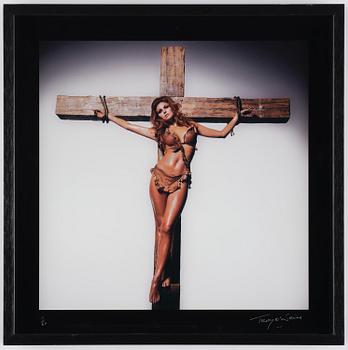 Terry O'Neill, "Raquel Welch on the Cross, Los Angeles, 1970".