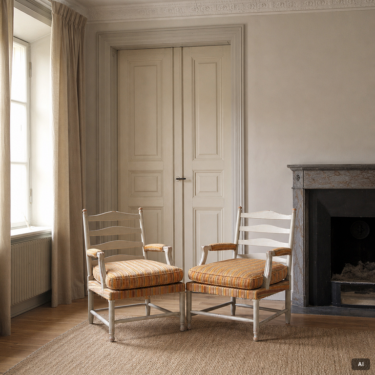 Armchairs, a pair, 'Gripsholm Armchair no. 53', SO Larsson Stilmöbler, second half of the 20th century.