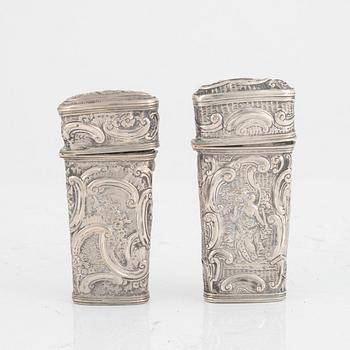 Two Historismus repousse silver etuis, later part of the 19th century.