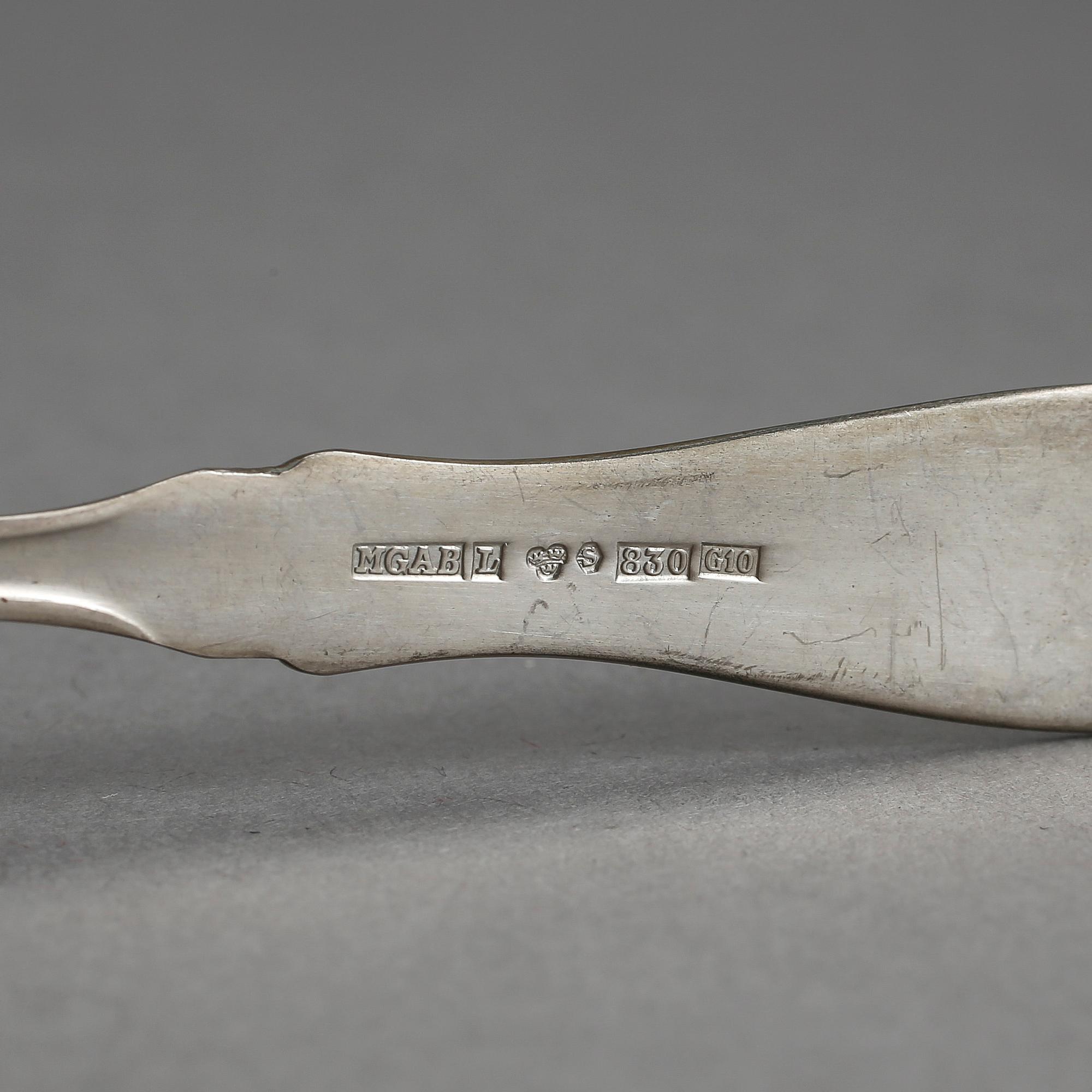 KAFFESKEDAR, 24 st, silver, MGAB modell "Uppsala", ca 1980. Tot vikt: 224 gram.