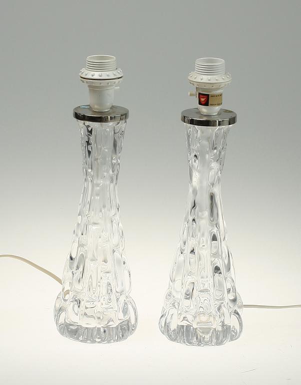 BORDSLAMPOR, ett par. Glas, Orrefors. 1960-tal.