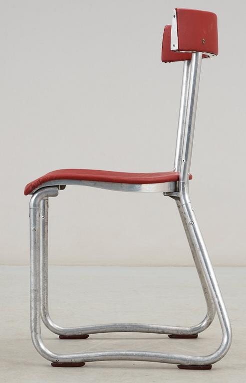 A Gio Pontio tubular aluminium and red vinyl chair, Ditta Parma Antonio e Figli, Saronno, Italy.