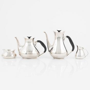 Hans Bunde, kaffe- och teservis, nysilver, 4 delar, Cohr, Danmark 1950-tal.