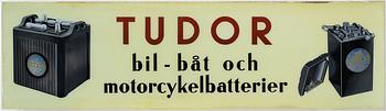 Three handpainted glass advertising signs, 'Tudor', Södermalms skyltfabrik, 1940's.